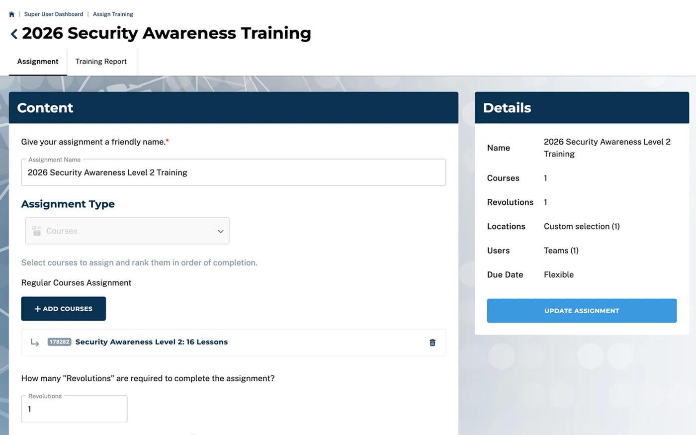 CFISA assignment screen for adding employees and selecting training